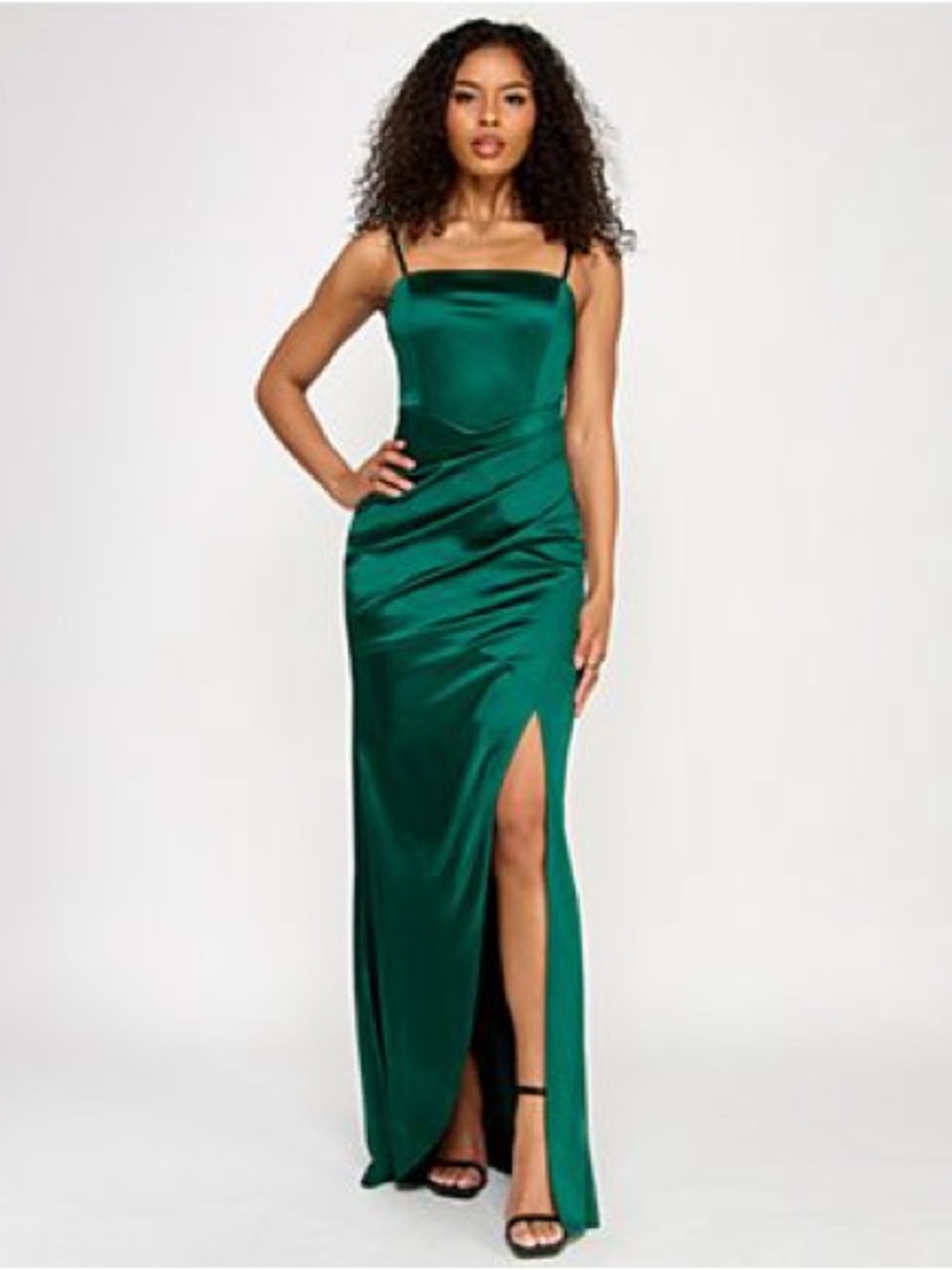 Emerald Sundae Emerald Satin Prom Dress with Thigh Slit Size Small (short)